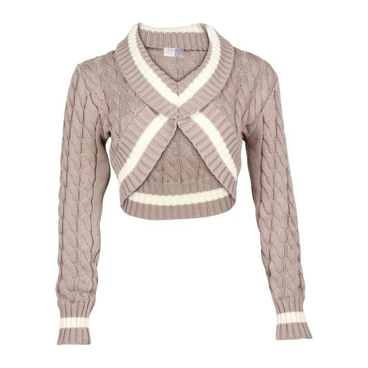 Dion Lee Cable Knit Cropped Sweater in Beige Cotton Nylon