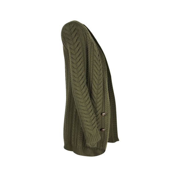 Balmain Cable Knit Cardigan in Green Wool