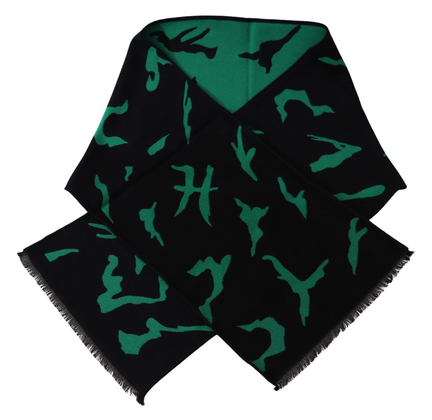 Givenchy Men's Black Green Wool  Unisex Winter Warm Scarf Wrap Shawl