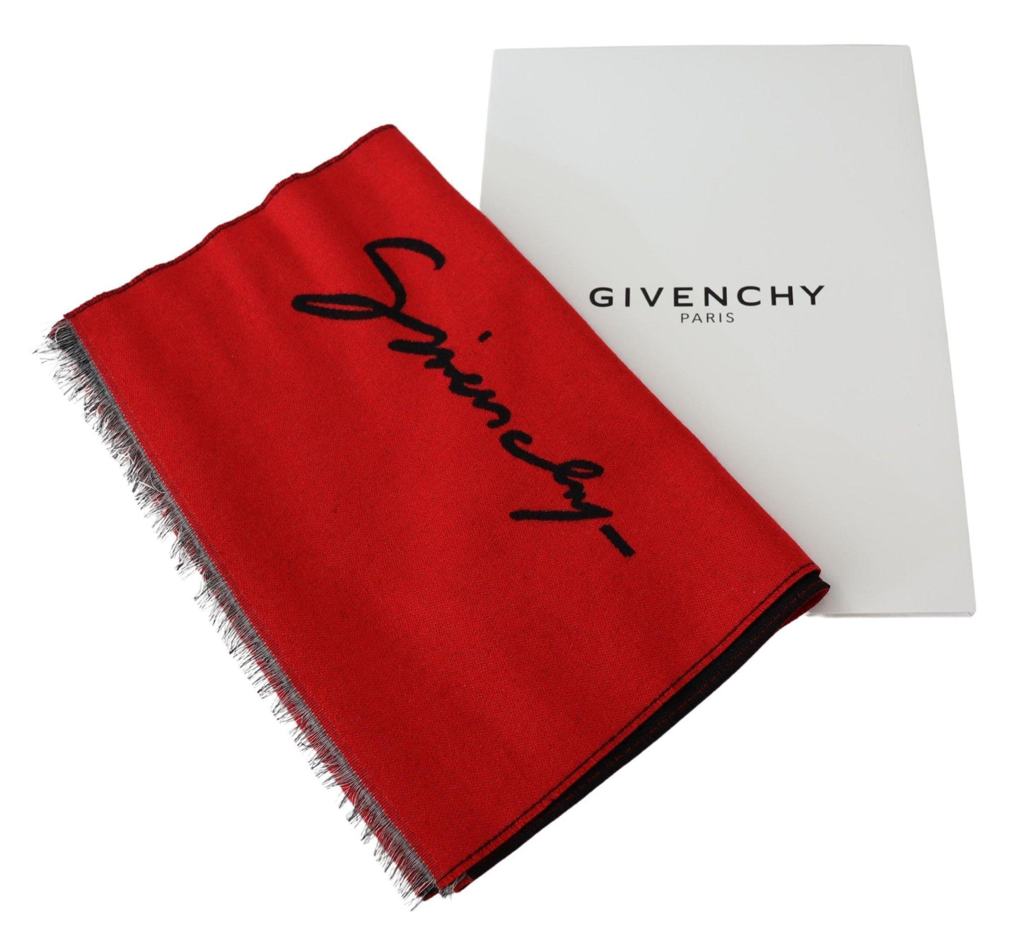 Givenchy Men's Red Black Wool Unisex Winter Warm Scarf Wrap Shawl