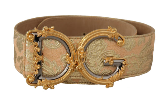 Dolce & Gabbana Women's Gold Wide Waist Jacquard Baroque DG Logo Buckle Belt