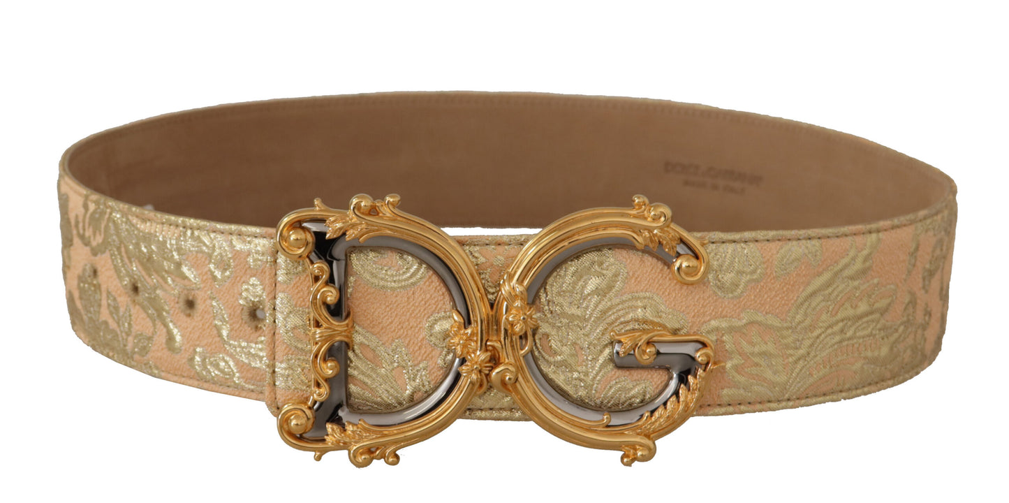 Dolce & Gabbana Women's Gold Wide Waist Jacquard Baroque DG Logo Buckle Belt