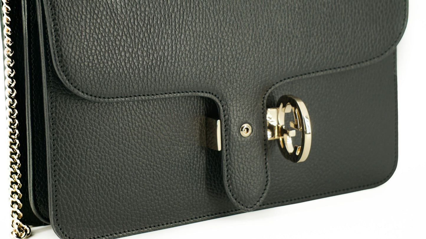 Gucci Women's Black Calf Leather Dollar Shoulder Bag