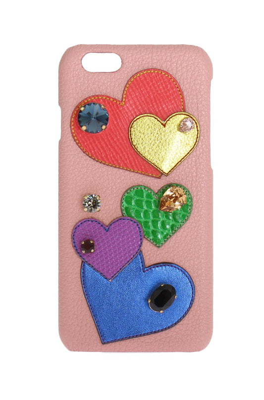Dolce & Gabbana Women's Pink Leather Heart Crystal Phone Case