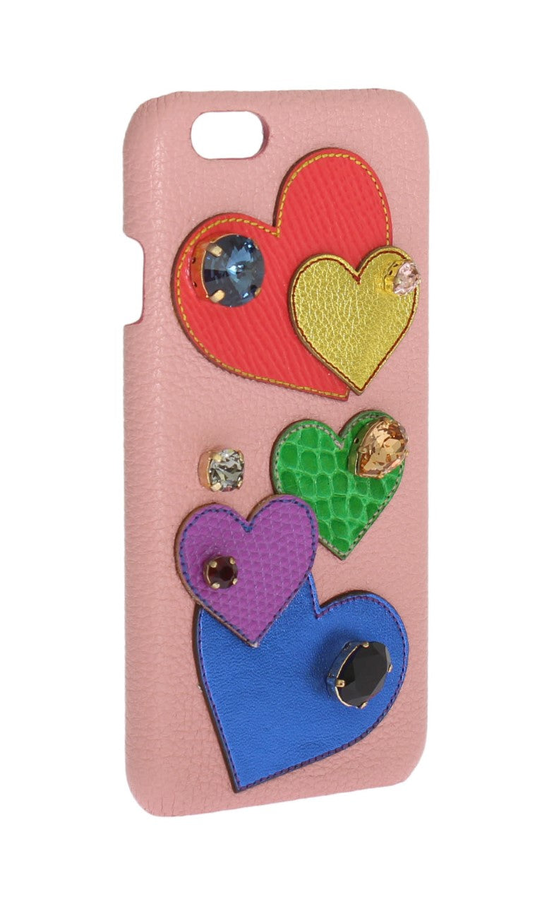 Dolce & Gabbana Women's Pink Leather Heart Crystal Phone Case