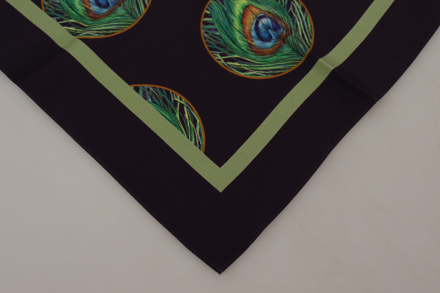 Dolce & Gabbana Men's Black Peacock Feather DG Printed Square Handkerchief Scarf