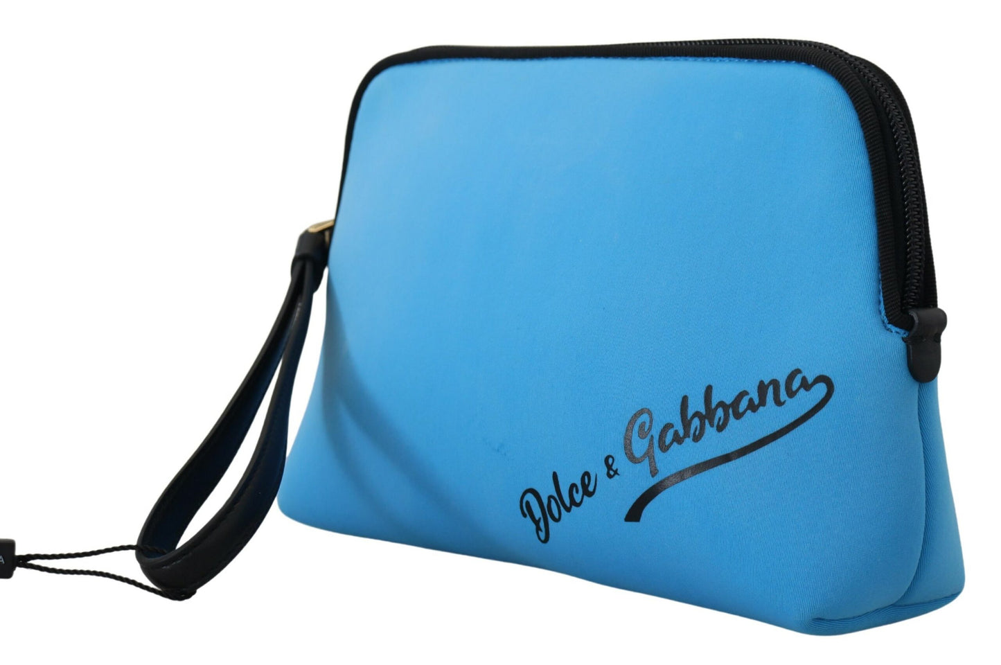 Dolce & Gabbana Women's Blue Logo Print Hand Pouch Leopard Print Toiletry Bag