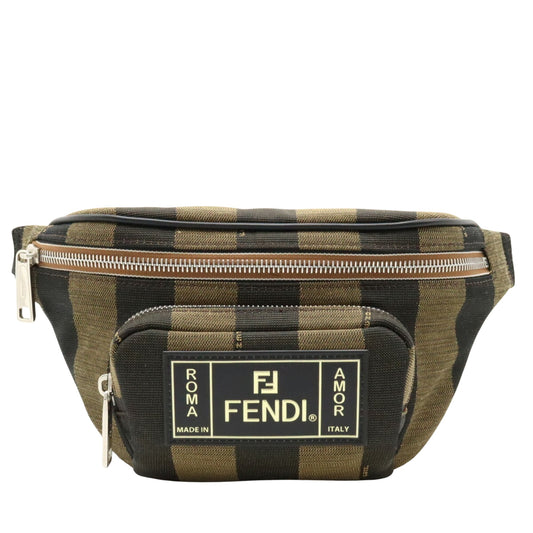 Fendi Unisex Canvas Pequin Pouch and Sling Bag in Brown