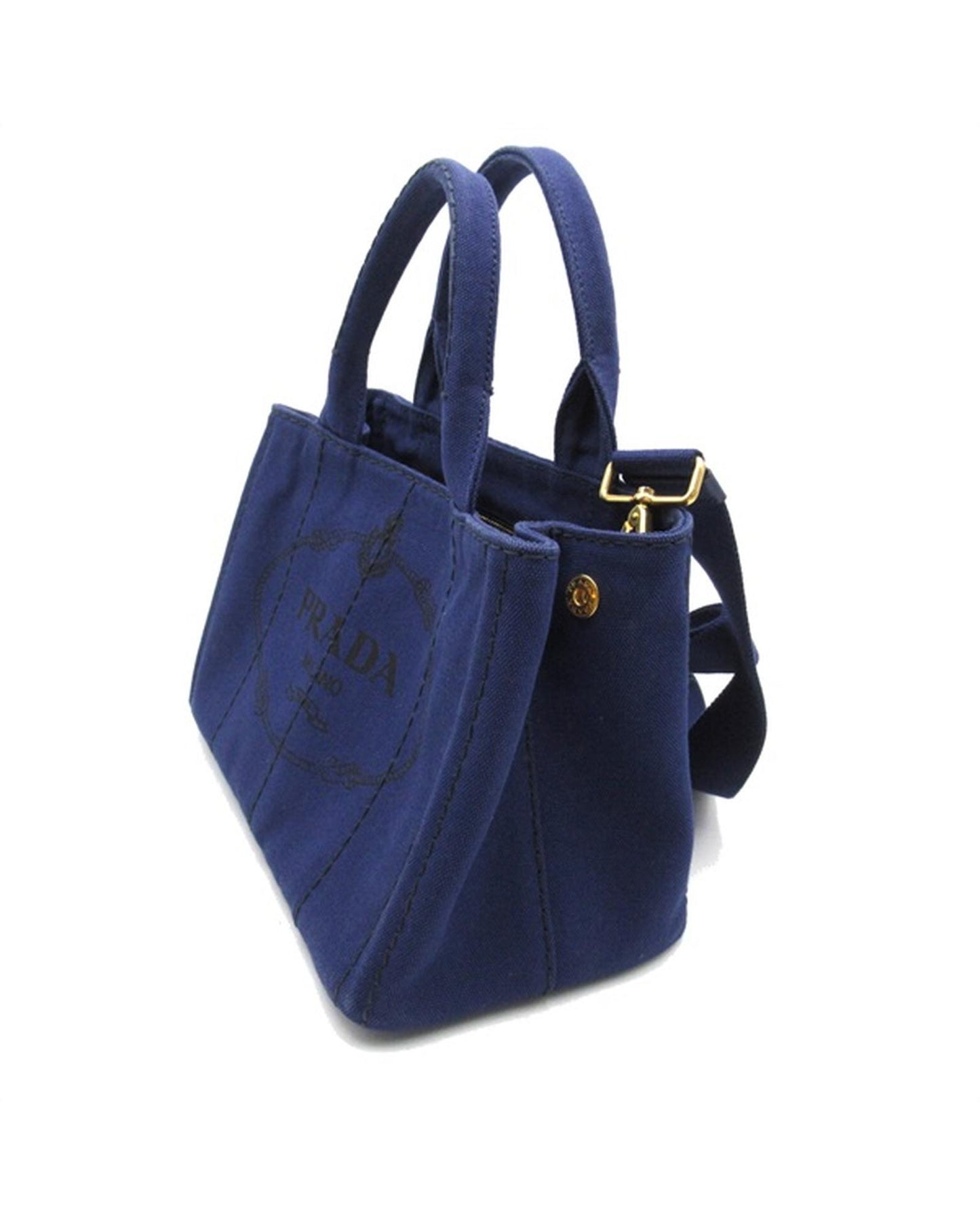 Prada Women's Blue Canvas Logo Tote Bag in Blue