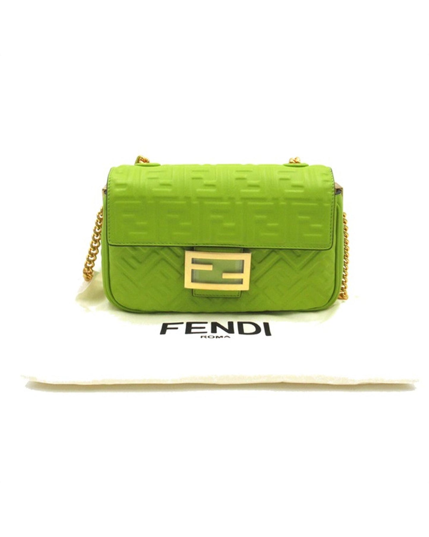Fendi Women's Embossed Leather Chain Baguette Midi Bag in Green