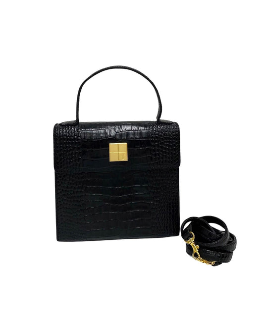 Yves Saint Laurent Women's YSL Black Leather Top Handle Handbag in Black