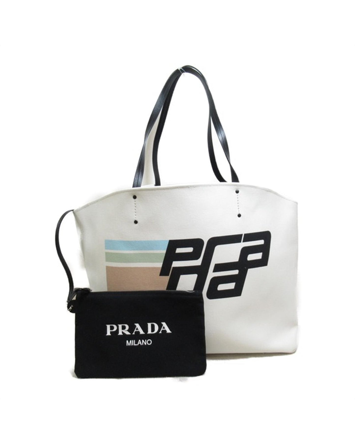 Prada Women's Printed Canvas Tote Bag in White