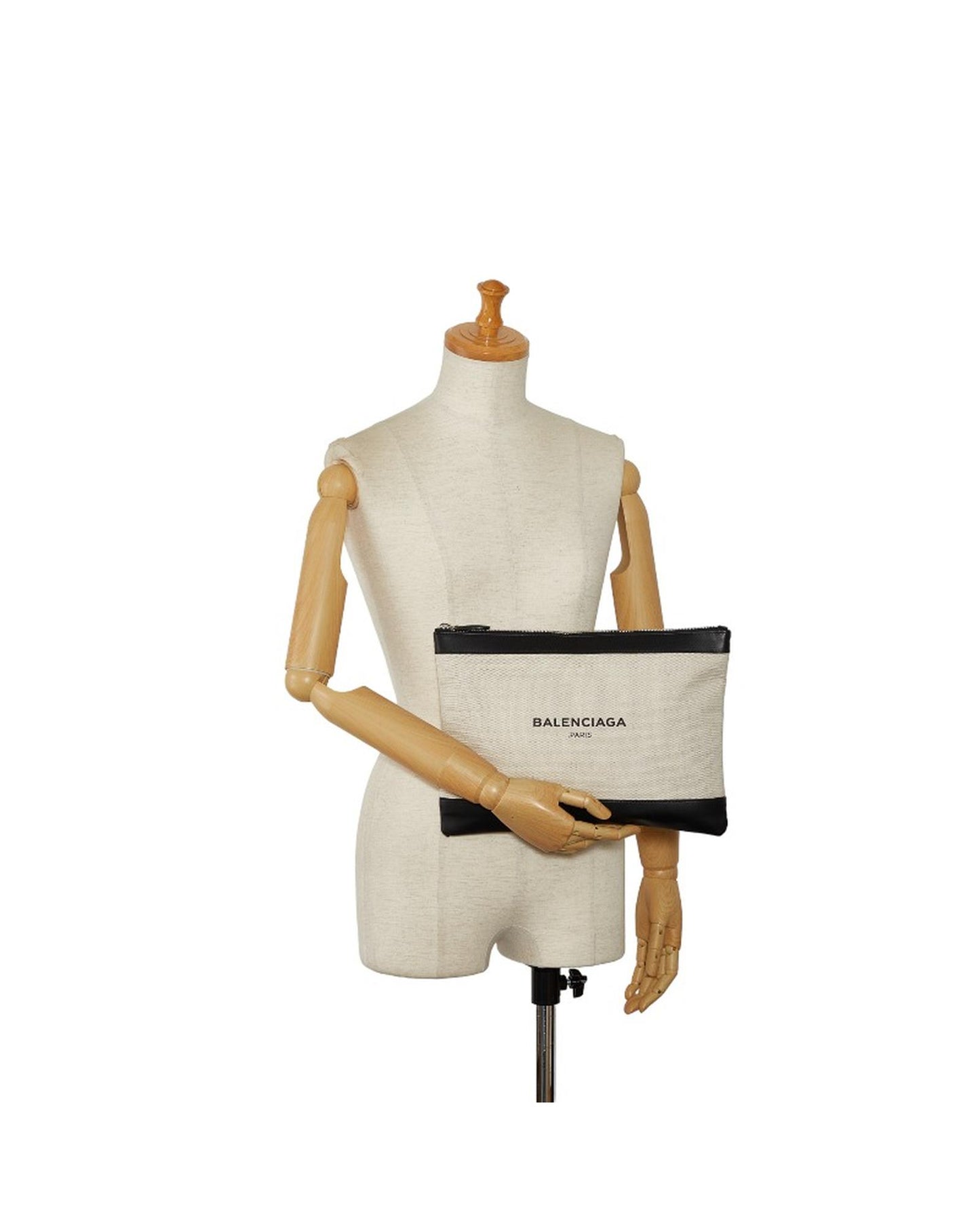 Balenciaga Women's Navy Canvas Clutch Bag in Excellent Condition in White