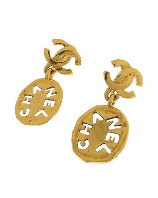 Chanel Women's Gold CC Cutout Logo Drop Earrings in Gold