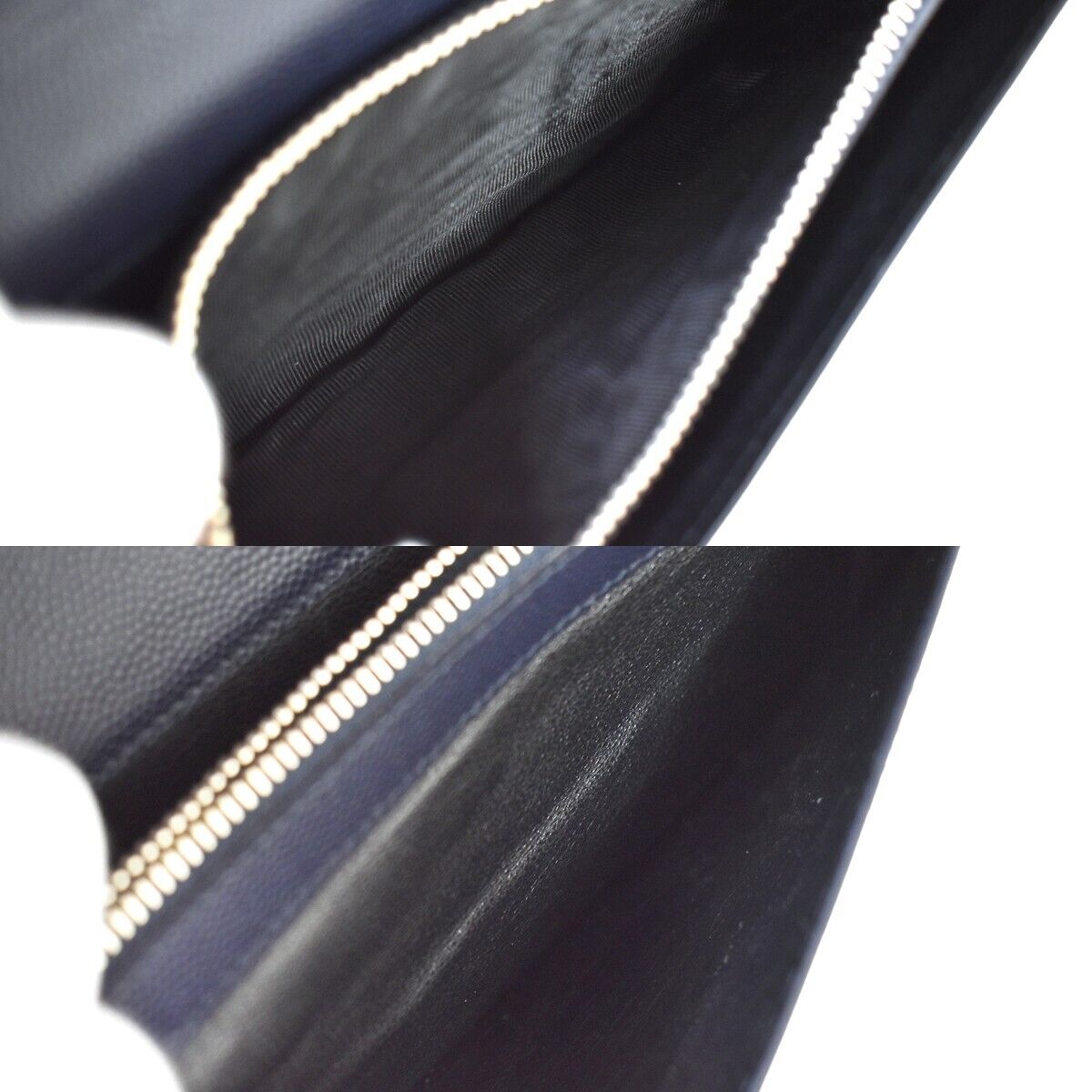 Yves Saint Laurent Women's Navy Leather Zip-Around Bifold Wallet in Navy