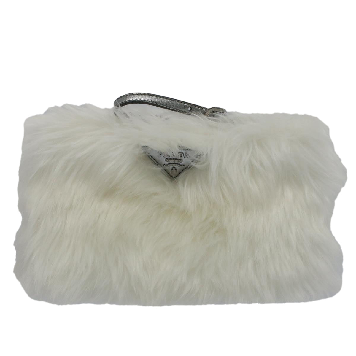 Prada Unisex Luxurious White Fur Clutch Accessory in White