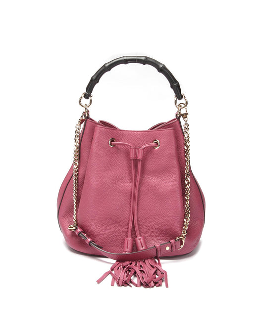 Gucci Women's Drawstring Bamboo Handle Bucket Bag in Pink in Pink