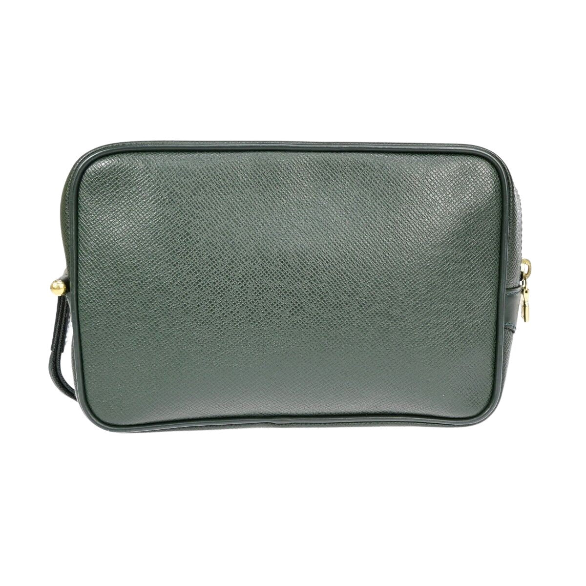 Louis Vuitton Unisex Green Leather Hand Clutch with Zip Pocket in Green