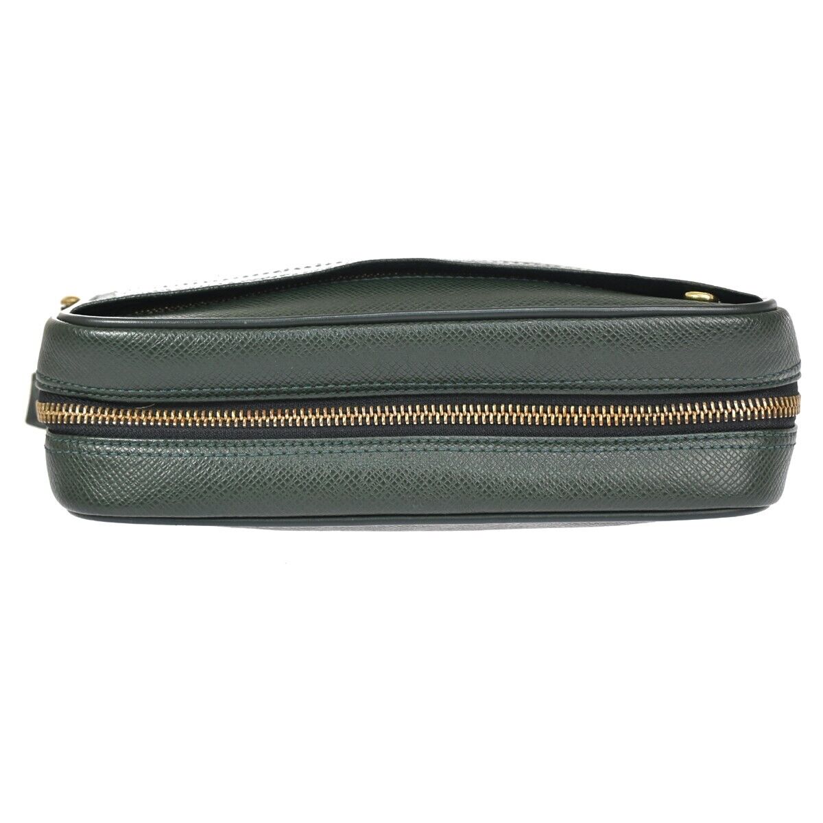 Louis Vuitton Unisex Green Leather Hand Clutch with Zip Pocket in Green