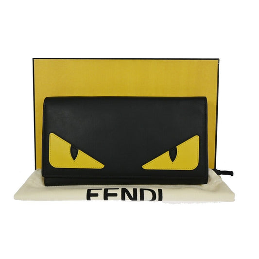 Fendi Women's Iconic Leather Bifold Wallet with BAG BUGS Pattern in Black