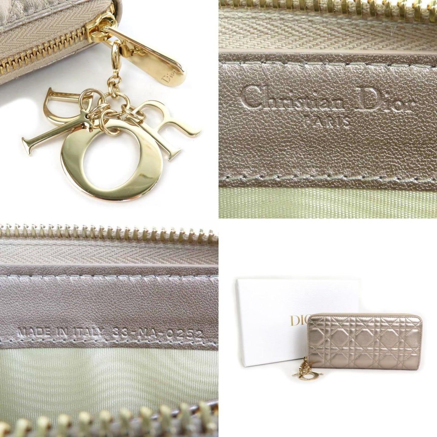 Dior Women's Gold Leather Wallet with Cannage Stitching and D.I.O.R. Charm in Gold