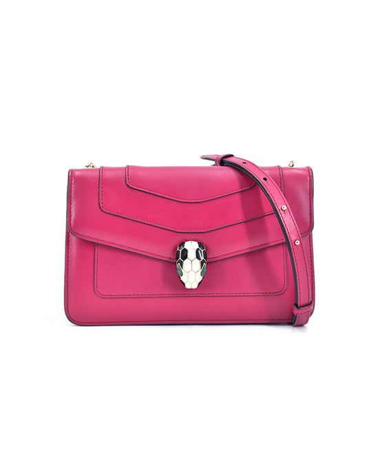 Bvlgari Women's Pink Leather Shoulder Bag with Serpenti Design in Pink