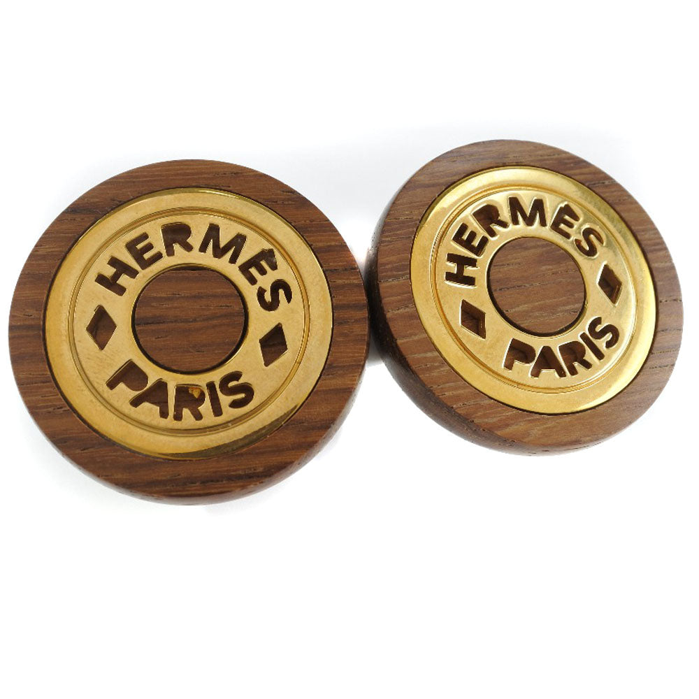 Hermes Women's Sellier Wood Hermes Cufflink in Brown