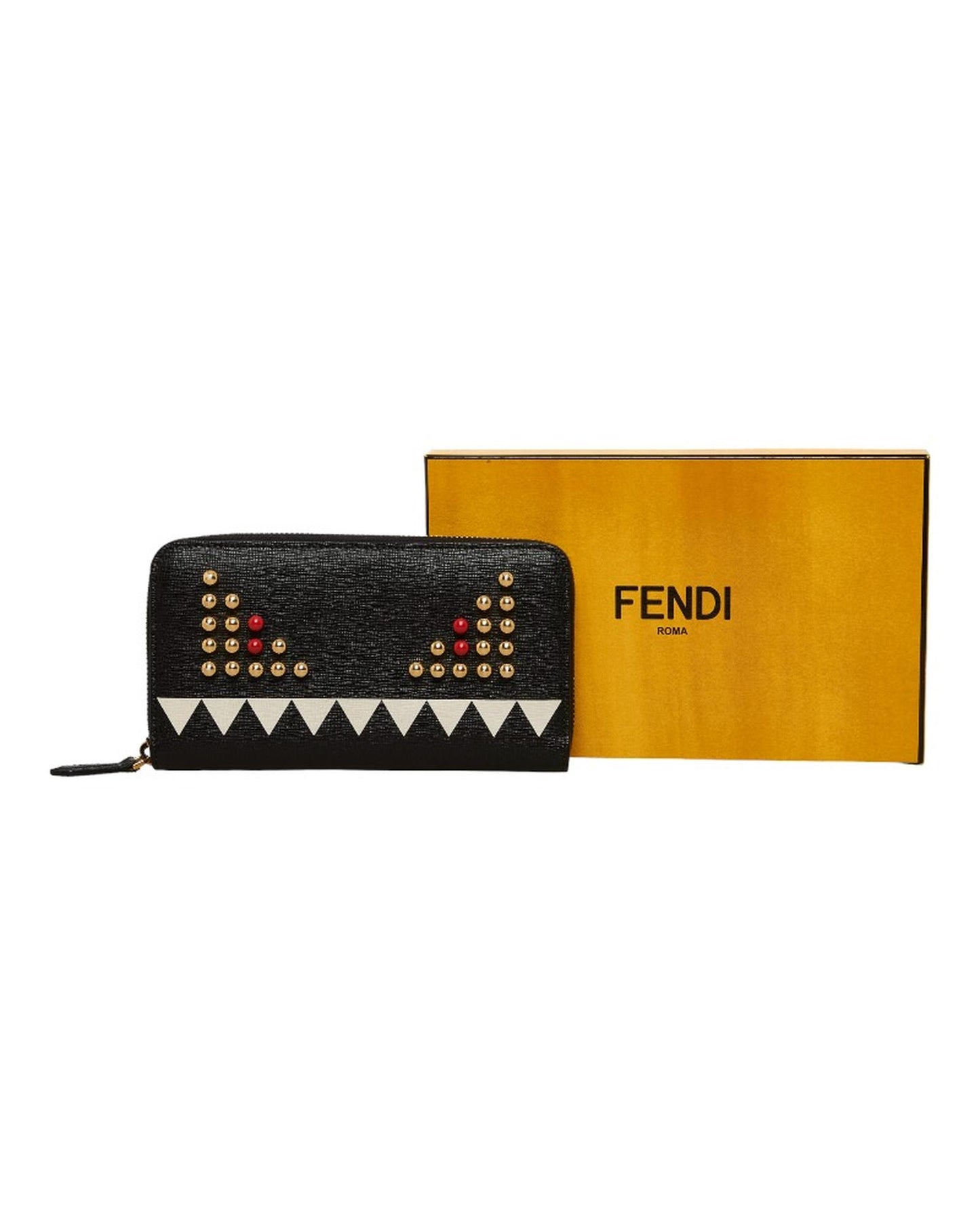 Fendi Women's Monster Eyes Leather Zippy Wallet in Black