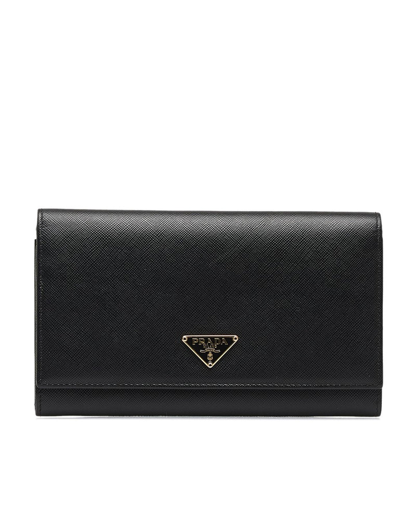 Prada Women's Black Saffiano Leather Flap Wallet in Black