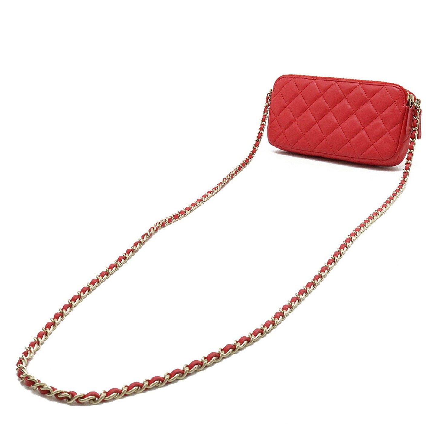 Chanel Women's Red Leather Clutch Bag with Shoulder Strap in Red