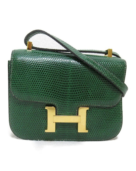 Hermes Women's Green Leather Constance Crossbody Bag - Excellent Condition in Green