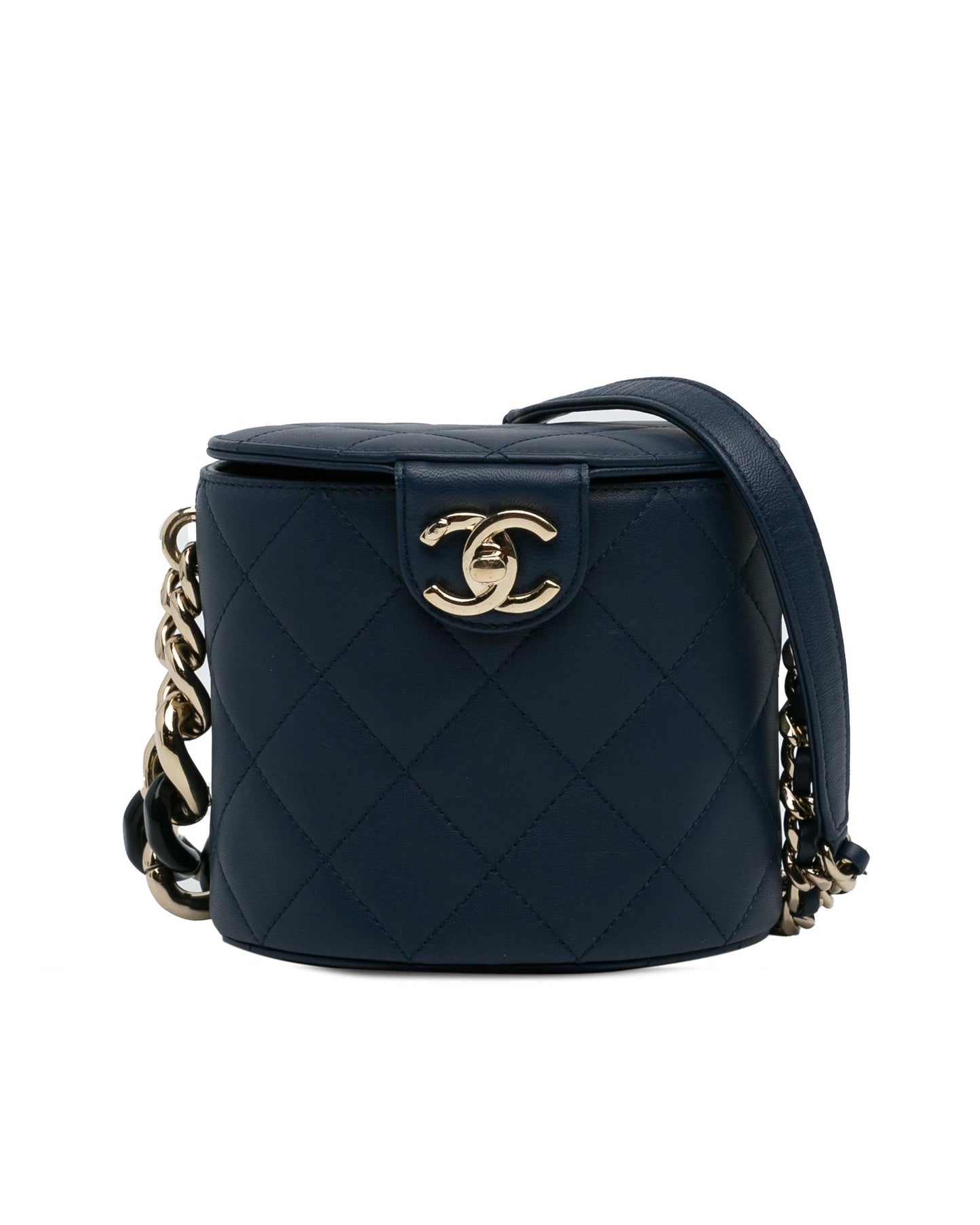 Chanel Women's Quilted Leather Chain Strap Vanity Bag in Blue
