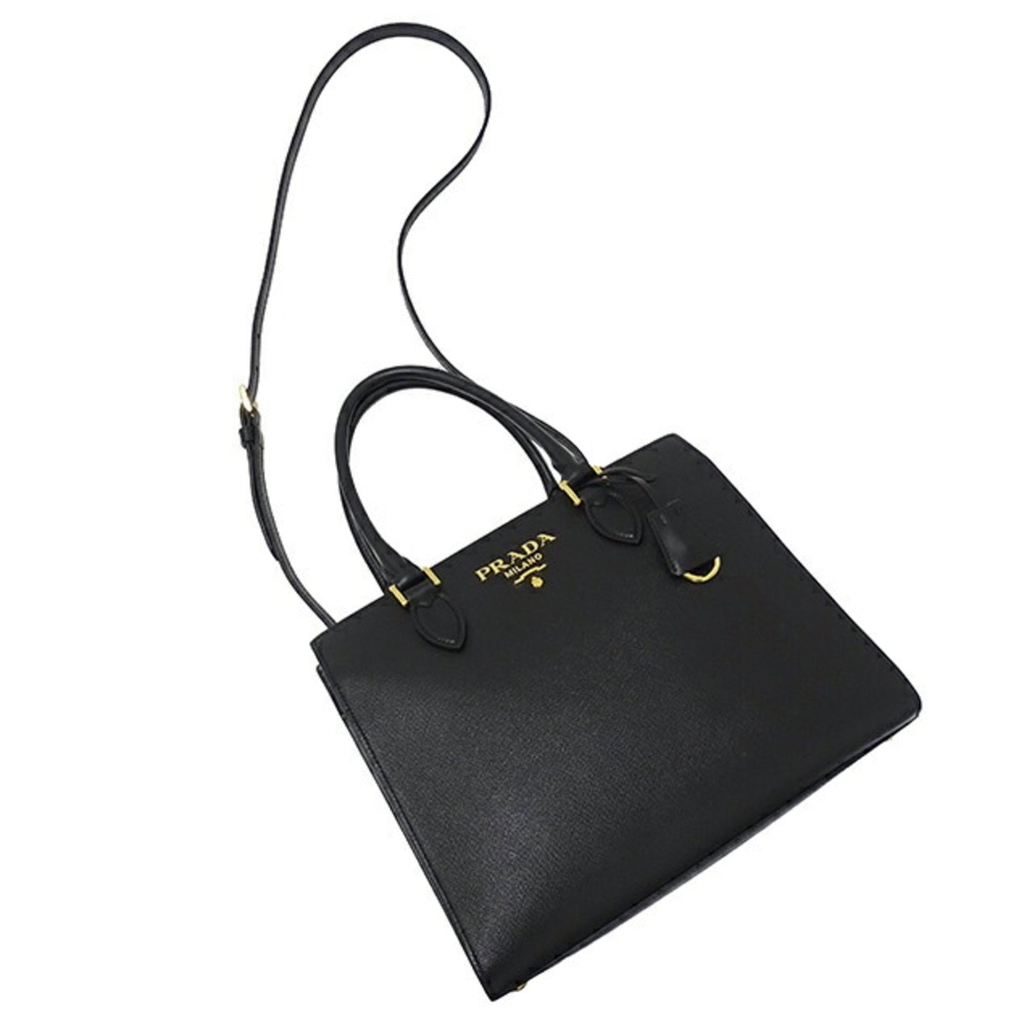 Prada Women's Black Leather Cross-Body Handbag with Clochette and Shoulder Strap in Black