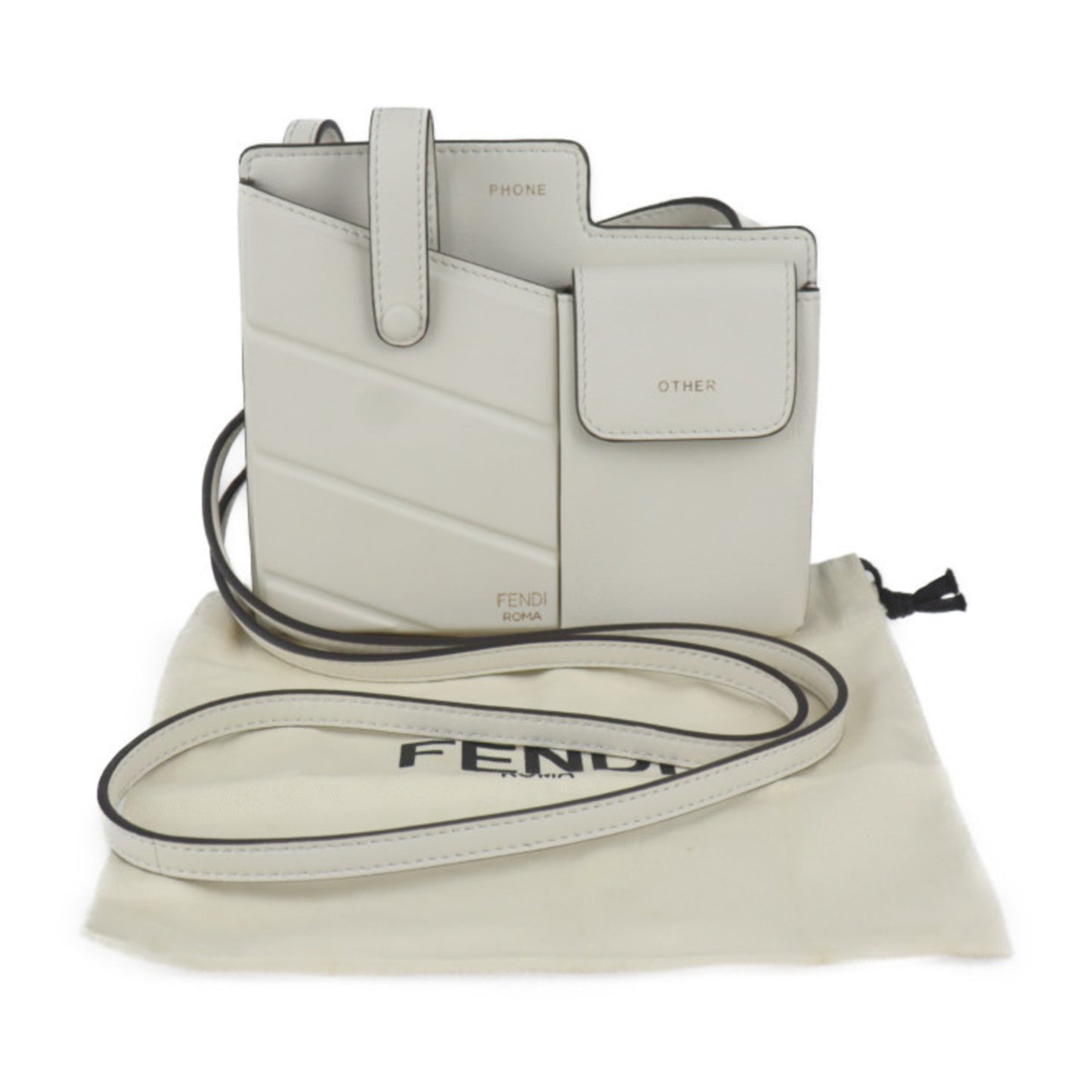 Fendi Women's Ivory Leather Pochette and Shoulder Bag with Snap Closure in White