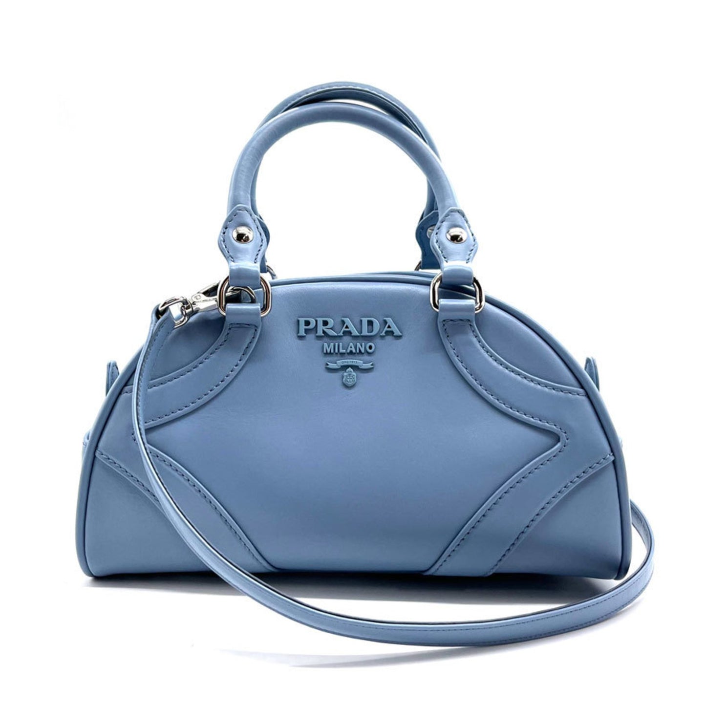 Prada Women's Blue Leather Handbag with Dust Bag and Shoulder Strap in Blue