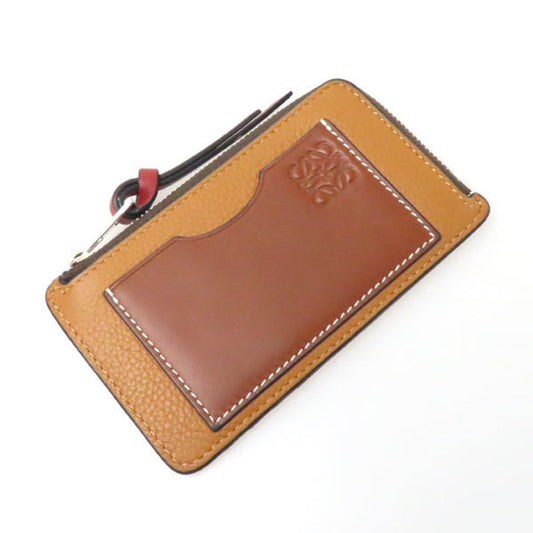 Loewe Unisex Calfskin Card Case with Zipper Closure and Inside Pocket in Camel