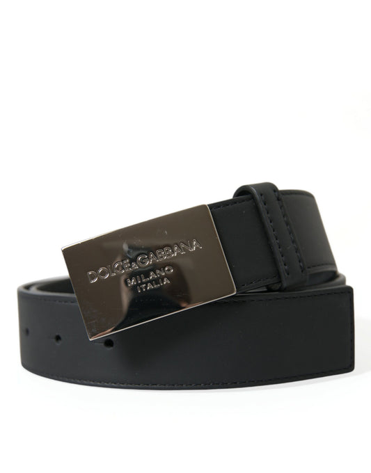 Dolce & Gabbana Men's Black Leather Silver Metal Buckle  Belt