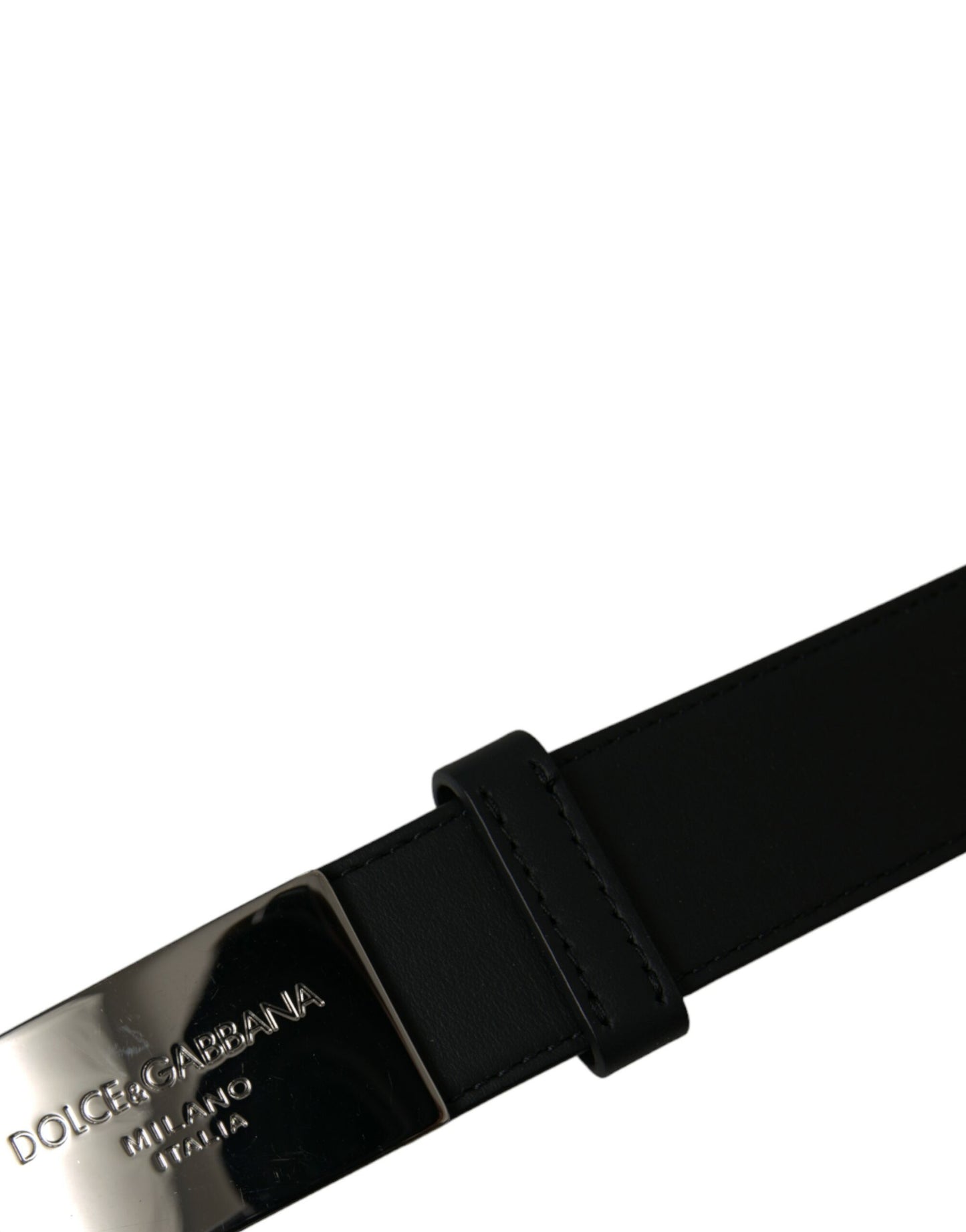 Dolce & Gabbana Men's Black Leather Silver Metal Buckle  Belt