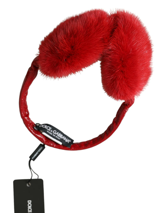 Dolce & Gabbana Women's Red Mink Fur Winter Warmer Headband Ear Muffs
