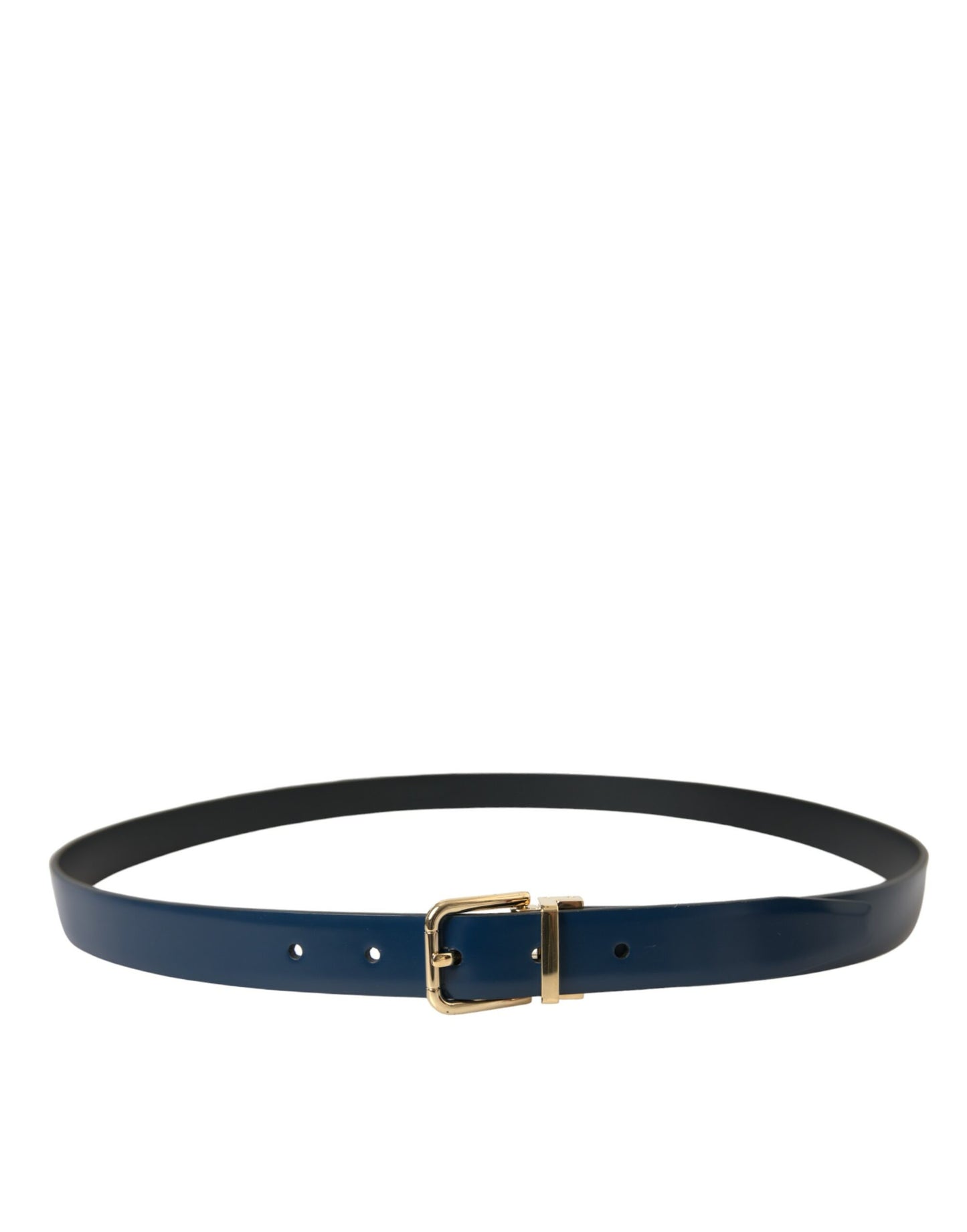 Dolce & Gabbana Men's Blue Calf Leather Gold Metal Buckle Belt