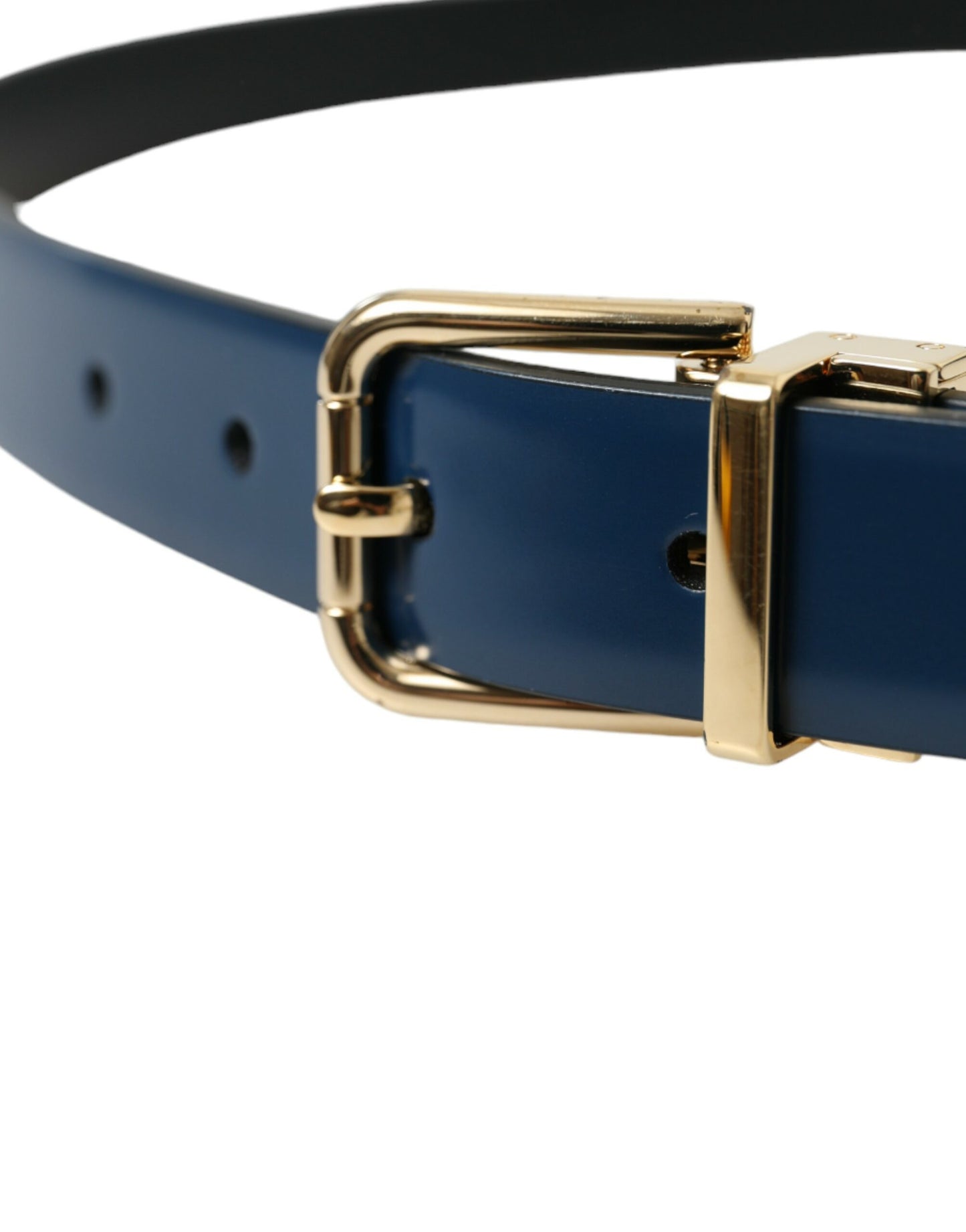 Dolce & Gabbana Men's Blue Calf Leather Gold Metal Buckle Belt
