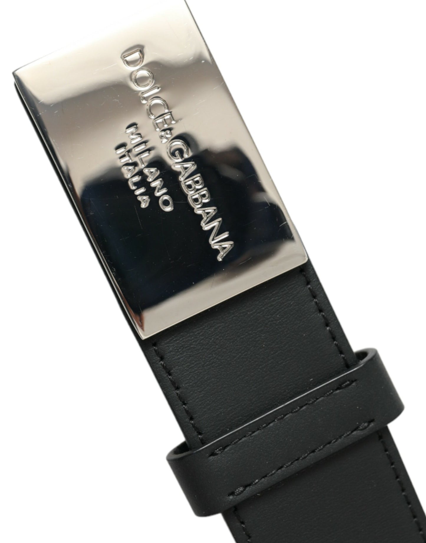 Dolce & Gabbana Men's Black Leather Silver Square Metal Buckle Belt