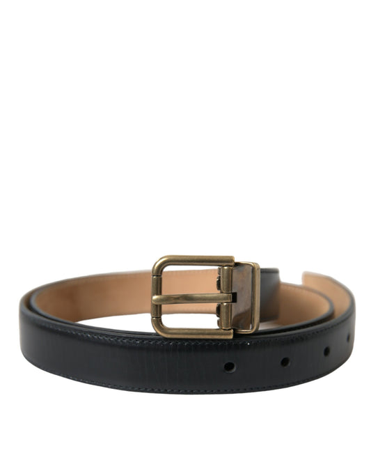 Dolce & Gabbana Men's Black Calf Leather Gold Metal Buckle Belt