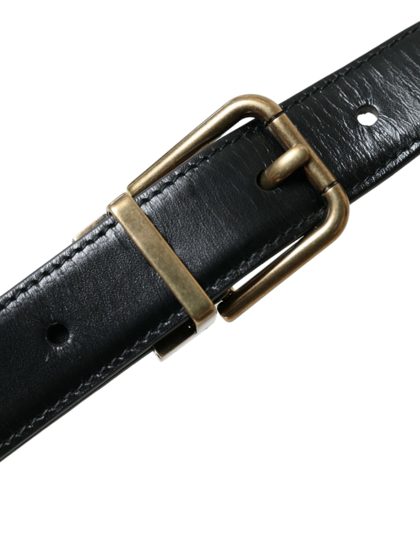 Dolce & Gabbana Men's Black Calf Leather Gold Metal Buckle Belt