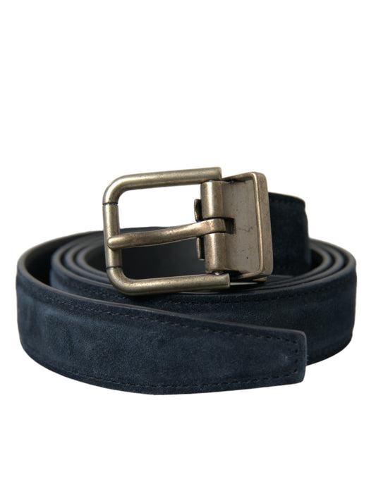 Dolce & Gabbana Men's Blue Suede Leather Gold Metal Buckle Belt