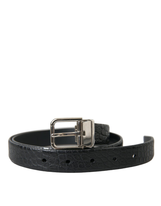 Dolce & Gabbana Men's Black Alligator Leather Silver Buckle Belt