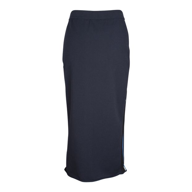 Theory Side Stripe Midi Skirt in Navy Blue Cotton
