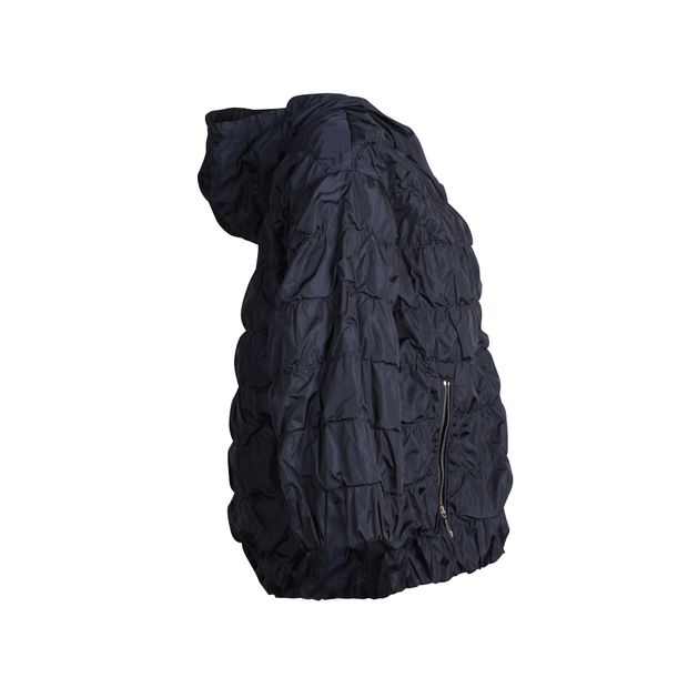 Moncler Crumpled Texture Quilted Jacket in Navy Blue Polyamide