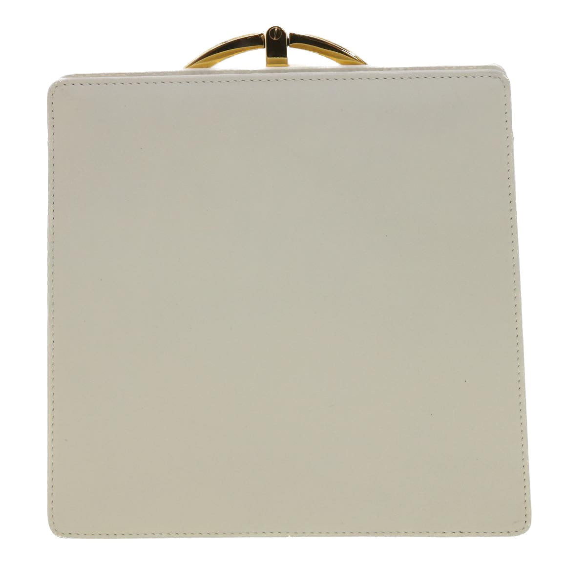 Salvatore Ferragamo Gancini Hand Bag Leather White Gold Tone Auth 34202a