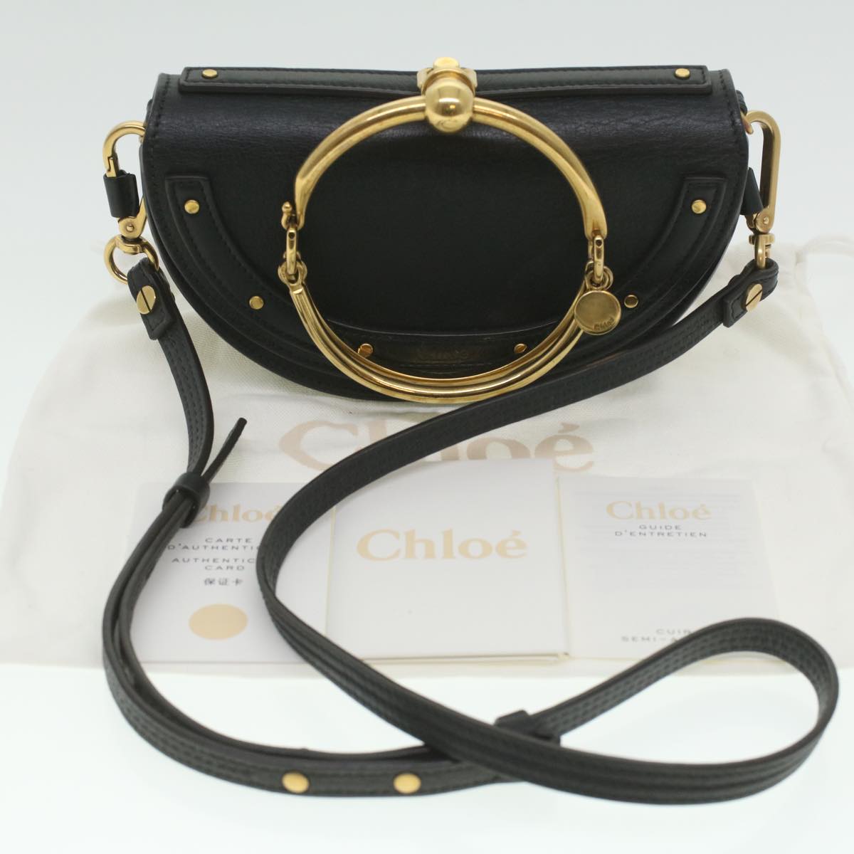 Chloe Shoulder Bag Nileleather Black Auth 37276a